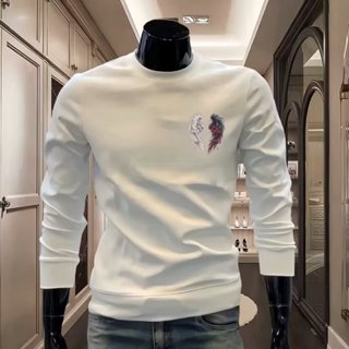 美式復古玫瑰翅膀大學T 春秋街頭oversize情侶圓領長袖上衣外套