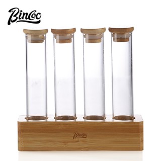 BINCOO 咖啡豆分裝試管 竹木底座 高硼矽玻璃聞香瓶 咖啡豆儲存罐展示架
