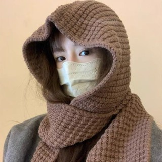 連帽披肩帽子圍巾一件式式針織帽 百搭防風保暖洋氣巴拉克拉法帽 韓系連帽外搭 護耳帽毛線帽