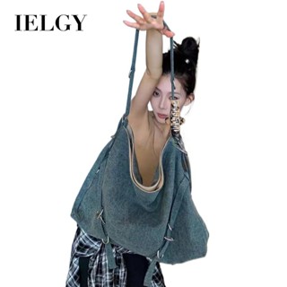 IELGY 旅行度假通勤大容量牛仔包 復古小眾設計斜揹包
