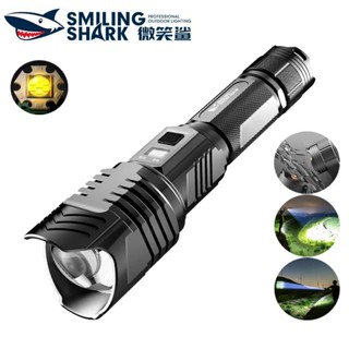 微笑鯊正品 E36 LED強光手電筒 超亮P70七核燈珠 4檔調焦 26650 USB充電 帶破窗錘 防水戶外露營家用