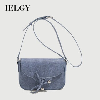 IELGY 女士個性牛仔蝴蝶結抽繩斜揹包 高階感減齡小方包