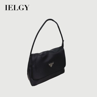 IELGY 黑色百搭手提包復古腋下包 時尚尼龍斜揹包