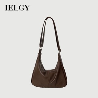 IELGY 女士美拉德色系復古斜揹包 軟皮大容量百搭單肩托特包
