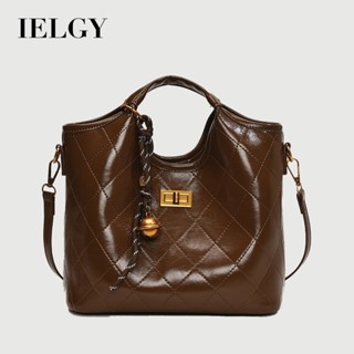 IELGY 復古手提菱格水桶包 百搭小眾設計單肩斜揹包