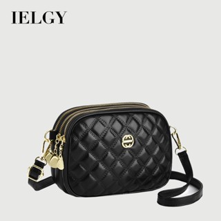IELGY 女士黑色菱格百搭斜揹包 外出通勤簡約時尚