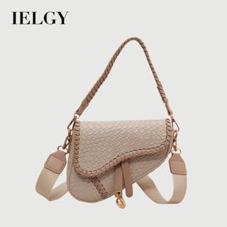 IELGY 女士時尚單肩斜揹包 仿編織材質大容量手提馬鞍包