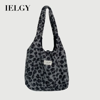 IELGY 豹紋毛絨包 通勤學院風托特包 大容量單肩毛毛包潮