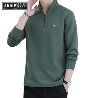 Jeep SPIRIT 1941 ESTD 男士純色半高領寬鬆圓領長袖拉鍊衛衣