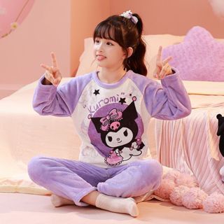 新款冬季兒童睡衣 刷毛加厚珊瑚絨女童睡衣家居服 庫洛米 美樂蒂睡衣 兒童居家服套裝 寶寶女孩法蘭絨家居服