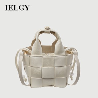 IELGY 女士時尚粉色編織斜揹包 可手提菜籃子水桶包