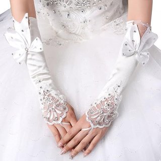 露指手套長款新娘手套白色緞面婚紗晚禮服