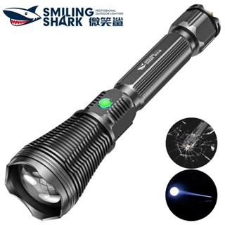 微笑鯊正品 sd0520 led強光手電筒 月圓燈芯無毛光 千米遠射 5檔 usb可充電 帶安全錘 防水戶外露營家用照明