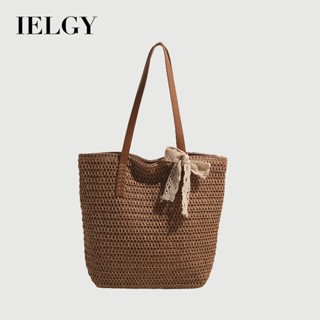 IELGY 百搭草編包 大容量單肩托特包 海邊度假編織沙灘包