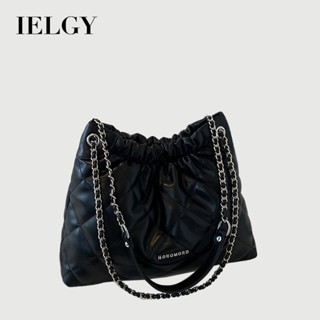 IELGY 女士大容量單肩斜揹包 質感手提菱格水桶包