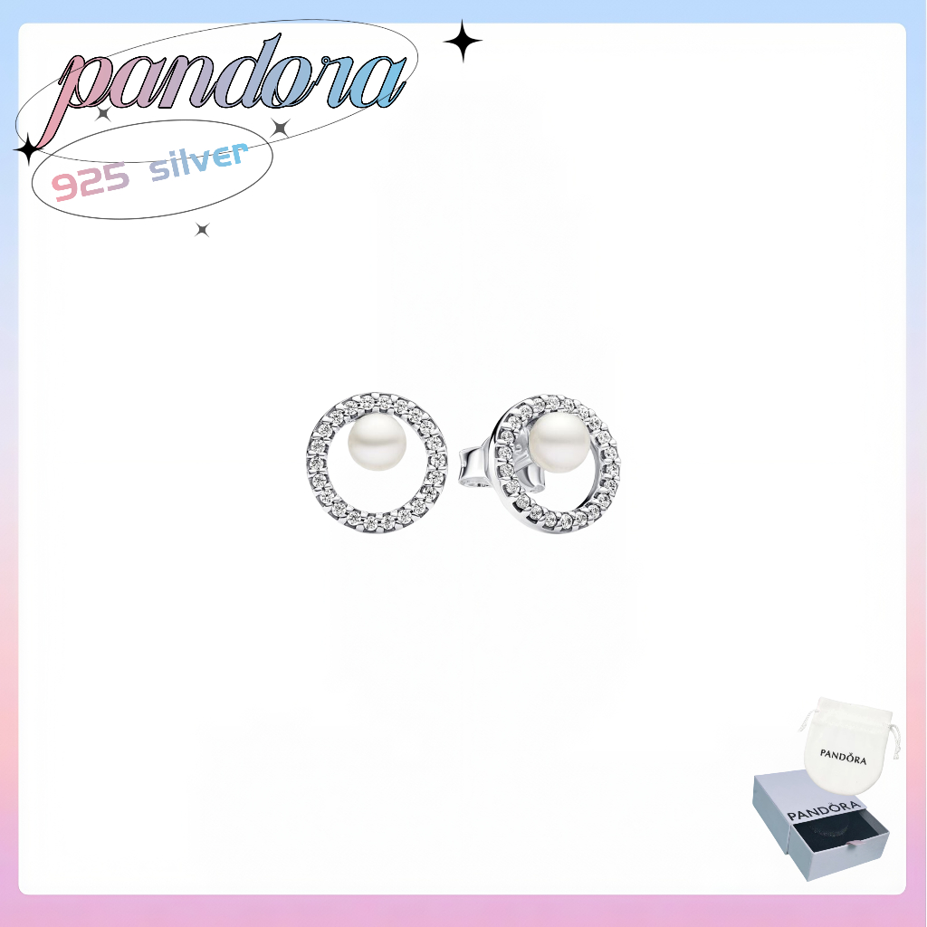 PANDORA 原裝正品 S925 銀首飾處理淡水養殖珍珠和密釘光環耳釘 10