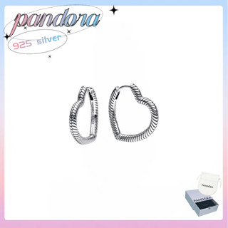 PANDORA原裝正品S925銀飾品Moments心形吊飾圈形耳環0