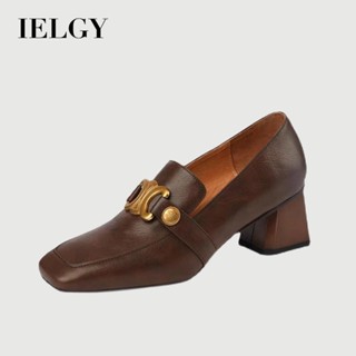 IELGY 女款復古法式粗跟方頭百搭皮鞋