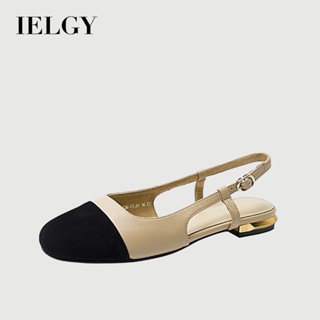 IELGY 女款拼色低跟涼鞋包頭復古搭扣