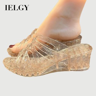 IELGY 水晶拖鞋坡跟涼鞋女時尚防滑耐磨厚底增高鞋家居