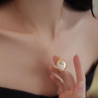 天然巴洛克淡水珍珠項鍊｜輕奢小眾設計｜不規則 獨一無二高階感吊墜｜女生四季百搭飾品