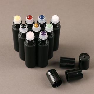 10ml天然玉石精油瓶黑色避光滾珠瓶加厚玻璃走珠瓶