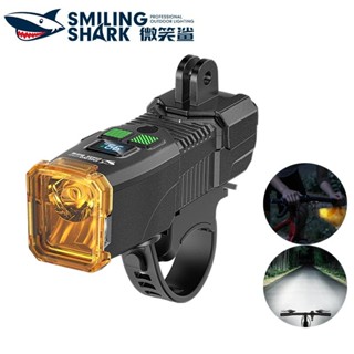 微笑鯊正品 QXD410 LED自行車燈 超亮腳踏車燈 智慧光控 帶喇叭+可拆卸防霧鏡 8檔遠近雙光 Type-C 防水