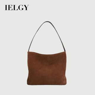 IELGY 絨面革手袋 冬季時尚老式風格 高階感慵懶風托特包 復古大容量斜揹包