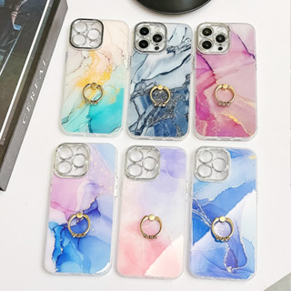 適用於 Apple Iphone 16 PLUS 15 PRO MAX 14 13 大理石外殼指環支架 Bling 電鍍