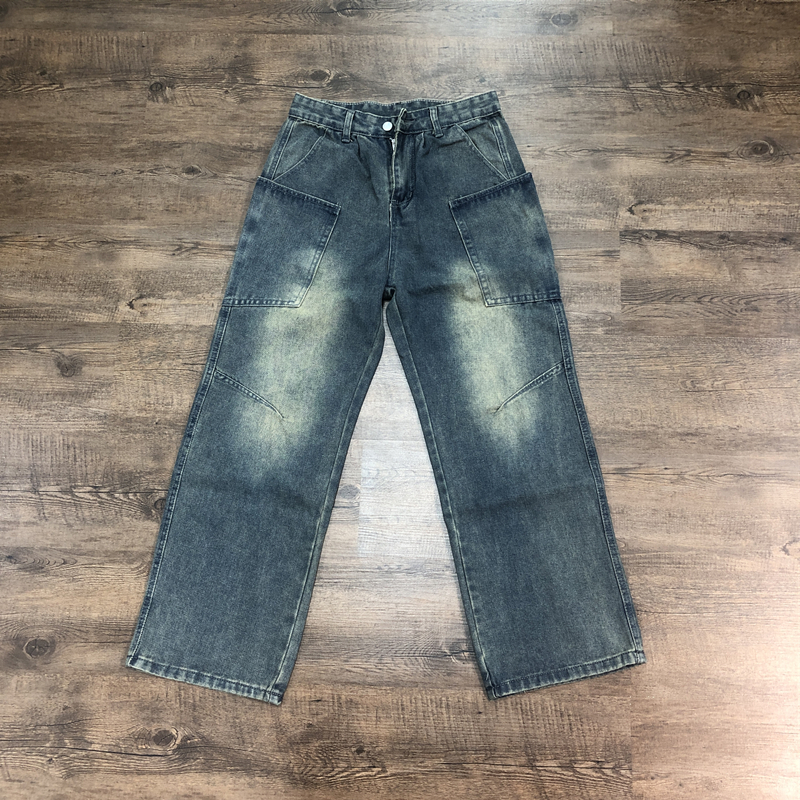 美式 Cleanfit 街頭服飾復古服裝優質印花工裝褲女式男式牛仔褲
