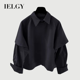IELGY 韓版長袖拼接襯衫衛衣男士純色休閒新款寬鬆上衣