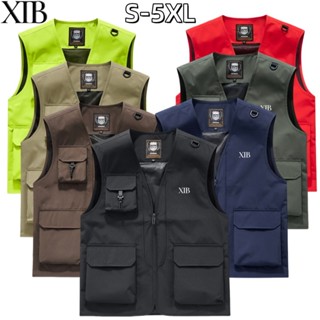 S-5XL XTB夏季大尺碼男士拉鍊多口袋馬甲男外套防水釣魚背心潮流運動休閒工裝