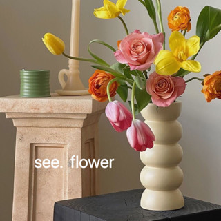 【SEE✿ FLOWER】北歐堆疊圓圈陶瓷花瓶擺件創意INS風乾燥花客廳 復古陶瓷花瓶竹節陶瓷花瓶擺件客廳插花高階感輕奢
