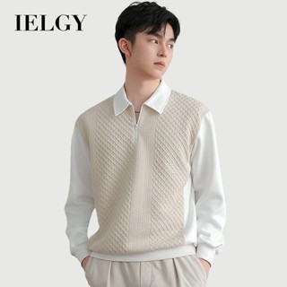 IELGY Sweat男士春秋休閒長袖POLO拼接拉鍊男秋季上衣