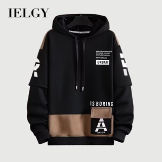 IELGY 男士連帽衫春秋港式寬鬆字母印花上衣