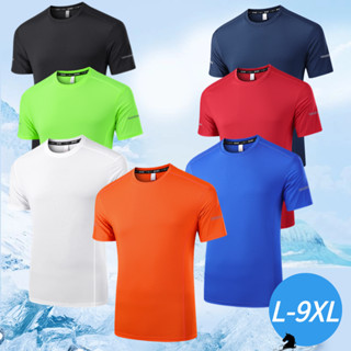 L-9XL 夏季冰絲透氣速乾網眼短袖加尺碼休閒運動上衣