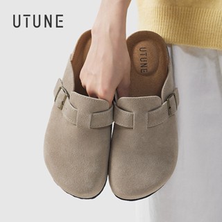 UTUNE 復古懶人麂皮半拖鞋女新款厚底皮帶扣可調節鞋