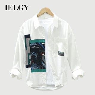 IELGY 男士春秋夏季新款長袖襯衫時尚上衣青年寬鬆休閒襯衫
