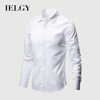 IELGY 男士長袖商務修身襯衫韓版休閒上衣