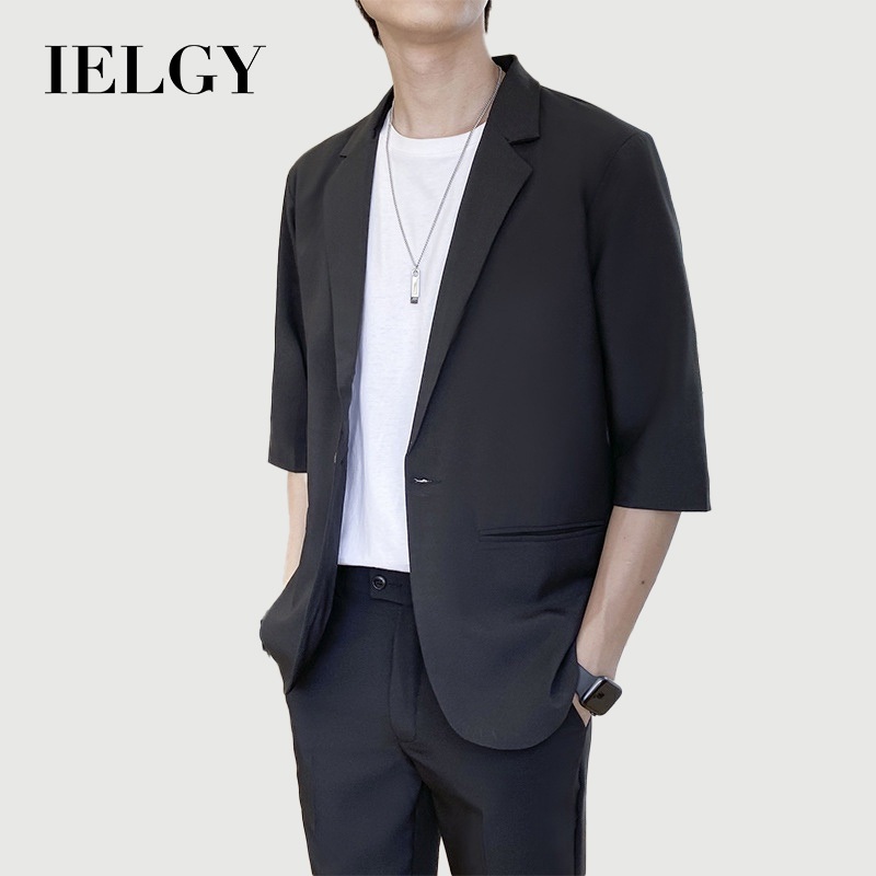 IELGY 四分之三袖休閒短袖西裝男士寬鬆百搭薄袖西裝外套外套