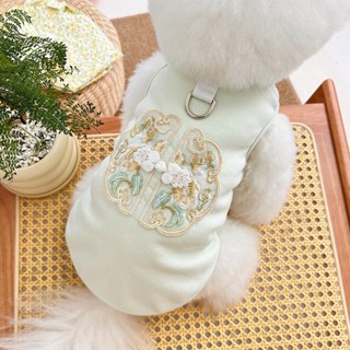 秋冬款 寵物衣服 狗狗衣服 貓咪衣服 盤扣刺繡背心 兩腳衣 附牽引扣 中小型犬 寵物保暖衣 XS-XXL
