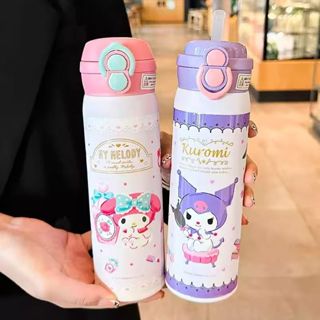 三麗鷗 雙飲保溫杯 兒童吸管保溫瓶 學生可愛卡通水杯便攜 316 吸管杯 庫洛米美樂蒂