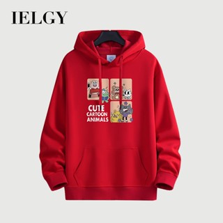 IELGY 13 色加大碼棉質連帽衛衣男士新款口袋寬鬆休閒中性卡通印花上衣