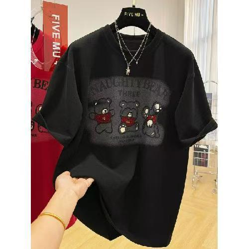 《現貨下單》夏季新款女裝卡通小熊胖MM大碼T賉女短袖寬鬆韓風女裝現貨女裝夏季女裝大尺碼女裝小眾女裝設計感女裝日系女裝