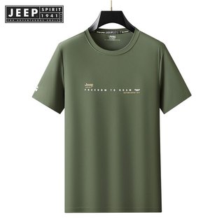 Jeep SPIRIT 1941 ESTD男士夏季新款冰絲休閒寬鬆時尚潮流印花T恤