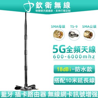18dbi高增益路由器WiFi天線5G全頻段訊號接收增強SMA網路卡防水天線座延長線N78/N79/N41