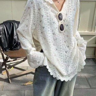 【現貨下單】 女生打底帽T高級蕾絲中長打底衫氣質刺繡花針織衫連帽長袖2025春秋新款寬鬆上衣