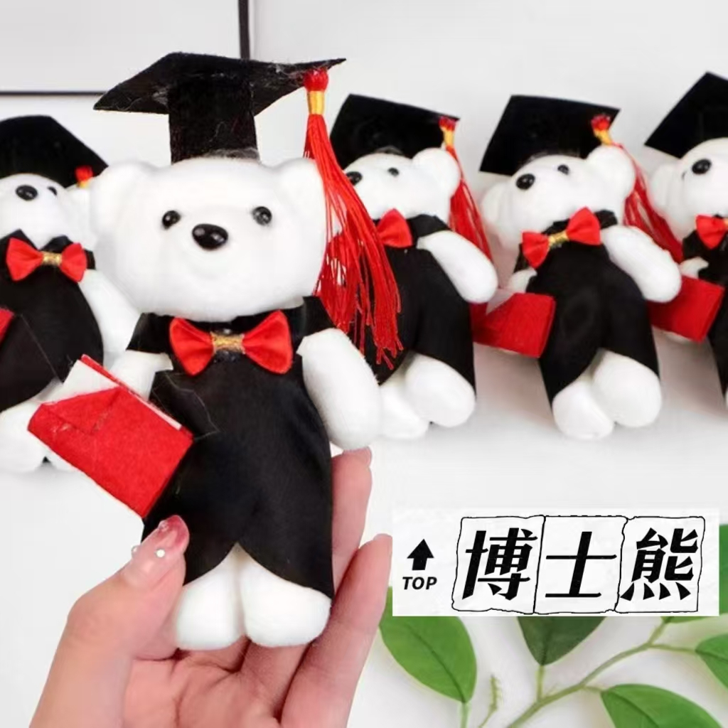 畢業季博士熊卡通花束包裝DIY材料教師節禮物小熊公仔批發植絨泡沫熊