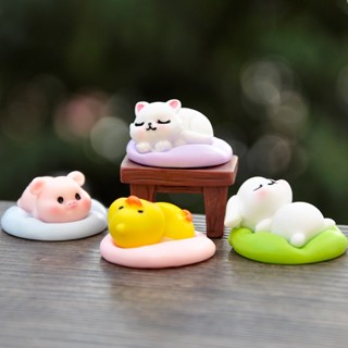 4 件/套 2 釐米日本睡眠動物沙發公仔可愛狗豬貓小黃鴨 Q 版 PVC 可動人偶模型娃娃玩具