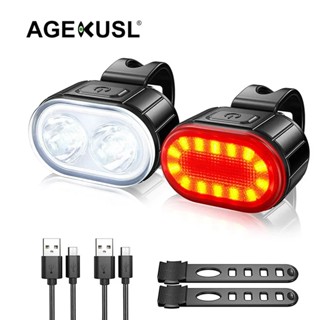 Agekusl 自行車燈 LED 自行車燈 USB 可充電自行車前尾燈前燈尾燈燈籠自行車手電筒